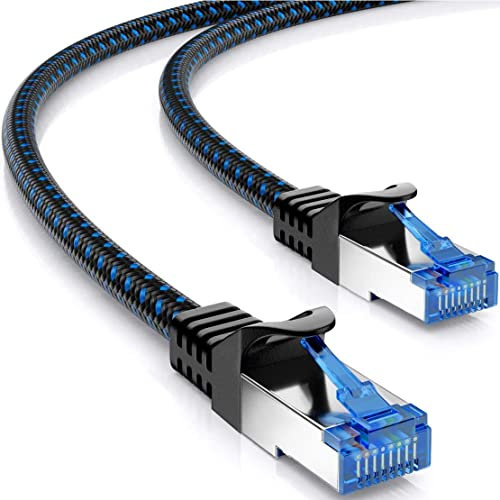 deleyCON 20m CAT 8 Patch Cable (40 Gbit/s, 2000 MHz) Gigabit Cable de Red Cable Ethernet RJ45 S/FTP POE CAT8 LAN Cable para PS5 Router Módem TV Switch Laptop - Negro