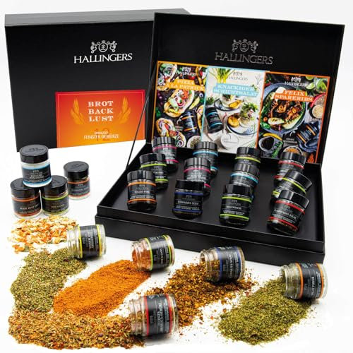 Hallingers Brot-Backlust XL - Gewürz Geschenkset handmade, 12 Brot-Gewürze zum Pimpen (Set) - Geschenk im Sommer & als perfektes Grillgeschenk | Geburtstag Glückwunsch Neues Zuhause Jahrestag Freundsc