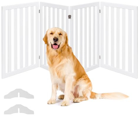 COSTWAY Cancelletto per Cani Pieghevole in Legno con 4 Ante, Ideale per Scale, Soggiorno e Cucina, 89 x 200 cm, Bianco