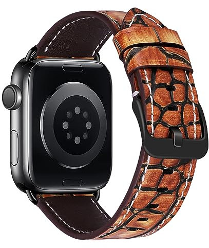 MroTech Lederarmband Kompatibel mit Apple Watch Armband 49mm 46mm 45mm 44mm 42mm Echte Leder Ersatzarmband für Apple Watch Ultra2 Ultra Serie 10 9 8 7 6 5 4 3 2 1 SE SE2 Band Herren Damen-Hellbraun