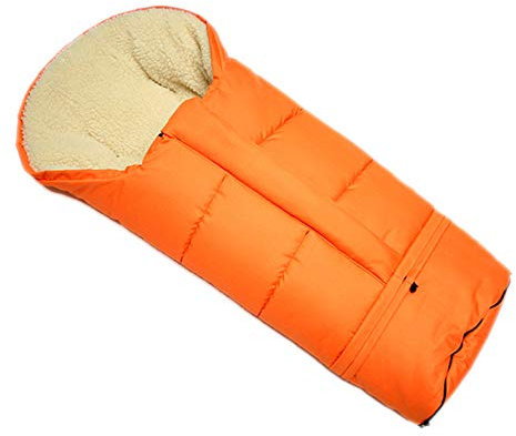 BambiniWelt by Rafael K. Fußsack [Winterfußsack für Kinderwagen] Buggy Schlitten Kuschelsack universal in Mumienform mit Lammwolle Größe anpassbar warm mit Reißverschluss waschbar (orange)
