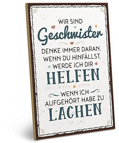 ARTFAVES® Wandbild Holzschild mit Spruch - Wir sind Geschwister - Türschild Retro Vintage Deko Bild Geschenk - Bruder, Schwester, Liebe