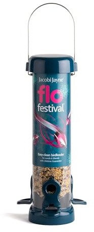 Garden Bird Feeders - Jacobi Jayne® flo™ Festival Hanging, Easy-clean Bird Feeder For sunflower Seeds - Metal bird feeder, Blue, Small sunflower heart feeder