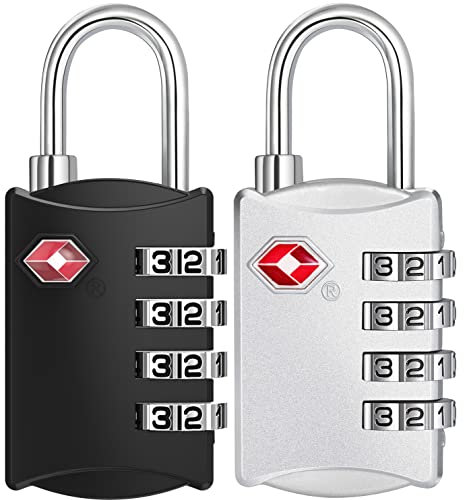 ZHEGE TSA Schlösser, Kofferschlösser, 4-Stellig Schlösser Zahlencode für Koffer, Tasche, Rucksäcke, Gepäckschloss, Kleines Kofferschloss Zahlenschloss Spind (Schwarz+Silber, 2 Stücke)