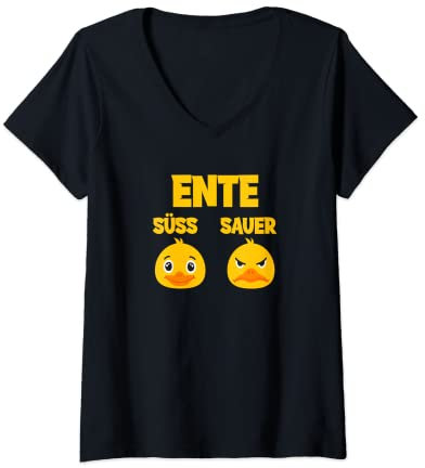 Damen Ente Süß - Sauer lustig witzig Koch Landwirt T-Shirt mit V-Ausschnitt
