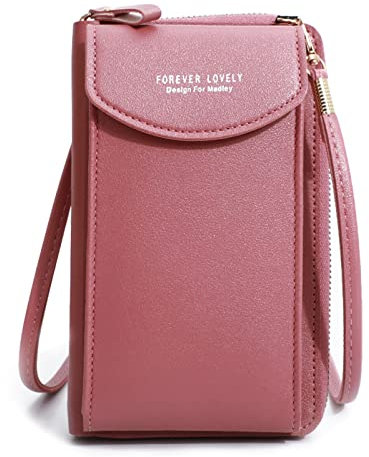 Hernin Handy Umhängetasche,Damen Handytasche Frauen Schultertasche mit Kartenfächer Verstellbar Abnehmbar Schultergurt für Handy unter 7 Zoll(Dunkelrosa)