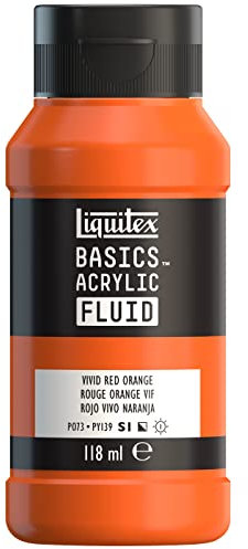 Liquitex 8870384 Basics Fluid - Peinture acrylique à consistance fluide, à séchage rapide, résistante à la lumière, imperméable, à base d'eau, Flacon de 118 ml, Rouge Orange Vif
