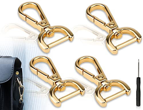 ZoeTekway 4 Stück karabinerhaken mit drehgelenk, Schlüsselanhänger Gold, D Ring Karabinerverschlüsse für Geldbörse Umhängetasche Lederhandtaschen DIY Zubehör(mit 1 Schraubendrehern)