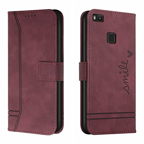 Bravoday Hülle für Huawei P9 Lite / G9 Lite/Honor 8 Smart, PU Ledertasche Handyhülle Flip Schutzhülle Kompatibel mit Huawei P9 Lite / G9 Lite/Honor 8 Smart, mit Kartenfäch & Kickstand, Weinrot