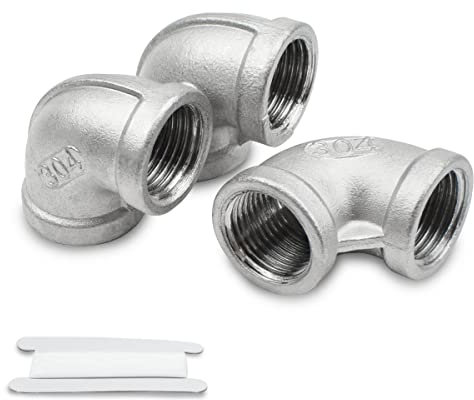Bwintech 3 Pcs 90 Degree 1/2 Female to 1/2 Female BSP Thread Stainless Steel 304 Elbow Connector Pipe Fitting for Pipe Connecting Conversion