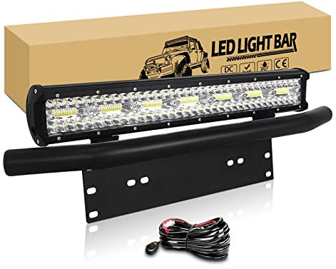 RIGIDON 20 Zoll 51cm 420W led lichtbalken mit kfz kennzeichenhalterung, 12v kabelbaum, dreireihig arbeitslichtleiste offroad scheinwerfer für Auto SUV LKW Fahrzeuge, 6000K nebelscheinwerfer