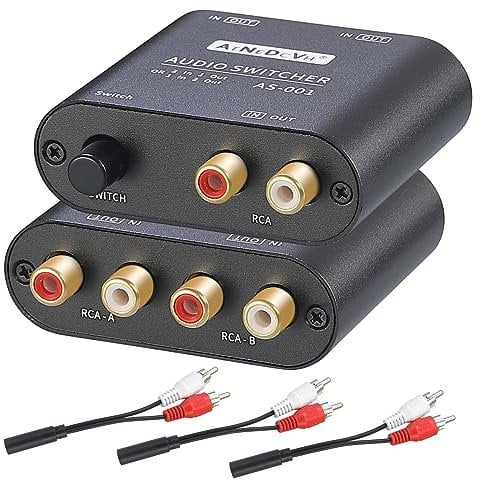 AtNeDcVh 2 porti 1 ingresso 2 uscita / 2 ingresso 1 uscita commutatore audio bidirezionale compatibile per RCA 3,5mm porte, stereo a 2 vie canale L/R altoparlante cuffie selettore audio splitter box