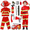 VICTERR Feuerwehrmann Kostüm Kinder, 12pcs Rollenspiel Halloween Kostüm Spielzeug für Kinder im Alter von 3-5 Jahren für Kinderschulkostüme, Kostümpartys, Weihnachts, Schul- und Heimspiele(110cm)