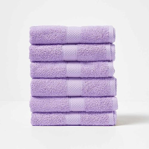 HOMESCAPES Lot de 6 Serviettes de Toilette en 100% Coton Turc - Ultra Doux et Absorbant - 500 g/m² - Lila - 50 x 90 cm