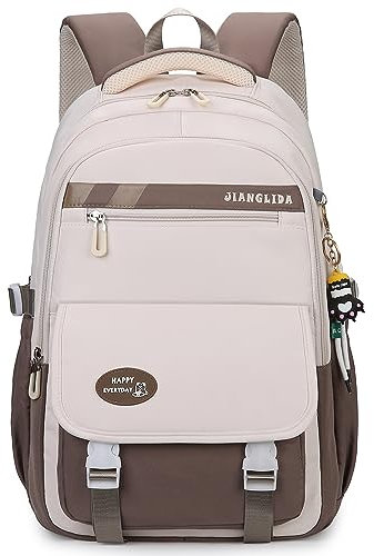 Wanik Schulranzen Mädchen Junge Schulranzen Wasserdicht Rucksack Nylon Schultasche Mädchen Hohe Kapazität Schultasche Leichtgewicht School Bag for Girls Travel Backpack für Schule Reise Sport(Braun)