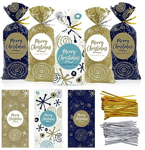 Petit Sachet Alimentaire 120pcs en Plastique pour Biscuits Bonbon Confiserie, Pour Gateau Noël Individuel Emballage pour Chocolat Patisserie, Sac de Cadeau Cellophane avec Cravates