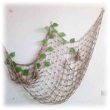 GZHERVICES Decor Net Anti-fall Net, Safety Netting Fence Climbing Woven Rope, Retro Decoration Wall Hanging Protective Mesh, Indoor Hemp Rope Net Trellis Netting (Color : Beige-15cm, Size : 6x6m)