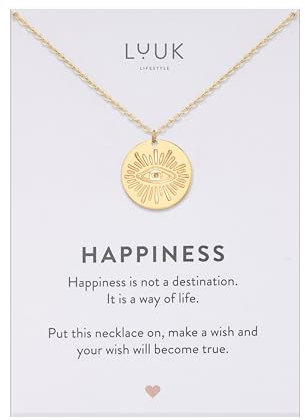 LUUK LIFESTYLE Filigrane Halskette mit schlichtem Anhänger aus wasserfestem Edelstahl, 50cm, Geschenk für die Freundin, Glücksbringer Symbol, Kette mit Nazar Auge I Böser Blick, gold