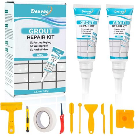 Deuvuo Fugenreparatur Grau,12 Stk Wasserfest Fugenmörtel Grau Für Bad, Küchenboden,Fliesen - Grau Fugenfüller Mit Optimaler Haftung,Fugenmasse Grau,Fugenstift Grau Erneuern von Fugenlinien