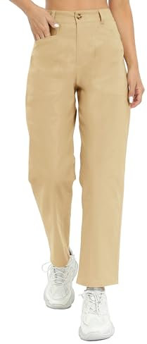 Urban CoCo Damen-Arbeitshose, hohe Taille, lockere Passform, lässige Wanderhose mit Taschen, Khaki, M
