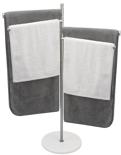Womamny Portasciugamani da Terra, 99,5 cm Piantana Porta Asciugamani 4 Bracci Porta Asciugamani Bagno in Acciaio Inossidabile Spazzolato e Marmo, Porta Salviette Bagno Ruota di 360 Gradi