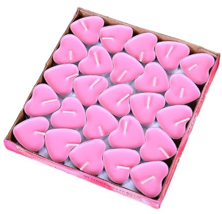 ALLAVA 50 Stück Teelichter Herzform, Teelichte Love, 2 Stunden Brenndauer, aus Paraffinwachs, Kerzen für Stövchen, Deko, Gastronomie, Outdoor, Party, Windgläser (Rosa)