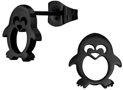 Bungsa Ohrstecker schwarzer Pinguin aus 316L Edelstahl Kinder