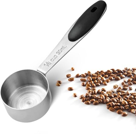 Molain 1/8 Cup (2 Tbsp/30 ml/30 cc/1 oz) Measuring Cup, Stainless Steel Metal Measuring Cups Mini Measuring Scoop with Black Silicone Handle Kitchen Gadgets for Kitchen Baking & Cooking