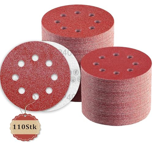 110 Stück Schleifpapier 125mm Klett 240 Körnung, 8 Loch Schleifscheiben 125mm Rund Klett für Exzenterschleifer by TWSTYFAL