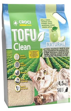 Croci Tofu Clean Katzenstreu mit grünem Duft, biologisch abbaubar, 100% pflanzlich, langanhaltend, geruchshemmend