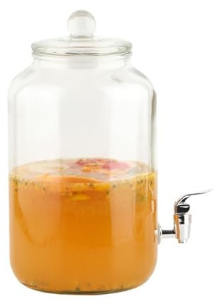 HUPUZON Distributeur de Boissons en Verre 2L/3L/5L, Distributeur de Jus Glacé Et de Limonade avec Couvercles, Seau pour Théière À Fruits, pour Les Fêtes D'été en Plein Air Jus Kombucha(2L)