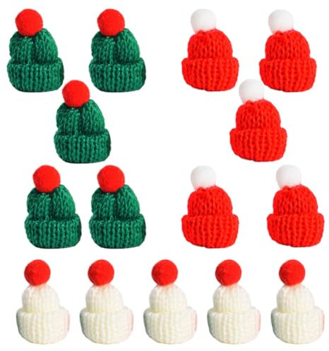 JOINPAYA 24pcs Christmas Mini Knitting Hats: Miniature Doll Hat Dollhouse Mini Santa Hats Ornaments for Xmas Party Decor Dollhouse Accessories