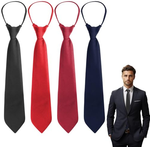CJMUQHEHH 4 Stück Herren Krawatte Set, Verstellbarer Reißverschluss Krawatte, Krawatten für Men in Schwarz Kostüm, Krawatte Vorgebunden Krawatten Hochzeit Schlips im Satin Finish für Trauerkrawatte