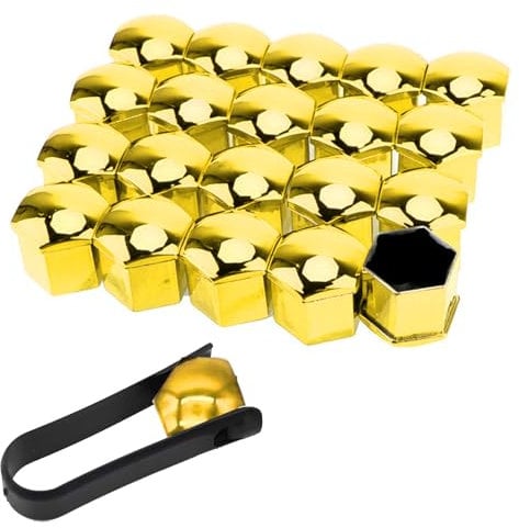 Copridado Ruota 17mm, Copridado Ruota, Tappi Copridado Ruota, 20 Pezzi Copri Dado per Bullone Ruot, Tappi per Dadi Ruota 17mm, 17mm Copri Bulloni Copri Dado Ruota con Strumenti Rimozione (Oro)