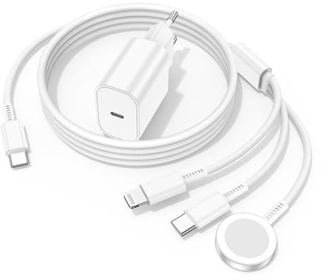 3 in 1 Apple Watch Ladegerät mit Ladekabel für iWatch/iPhone, USB C Ladegerät Original mit Kabel 2M, Typ C Schnellladegerät Adapter für Apple Watch Series 9/8/7/6/SE/iPhone 16 Pro/15 Pro Max/14/13/12