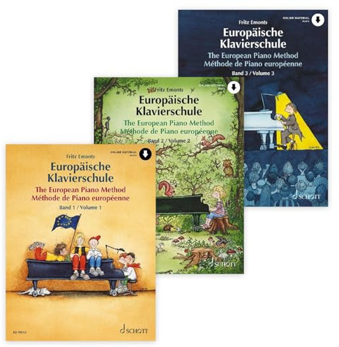 Europäische Klavierschule Band 1, Band 2 und Band 3 (ED 7931D, ED 7932D, ED 7933D, 9783795799137, 9783795724238, 9783795799113) + Soundman-Notenheft + 2 Pianobleistifte (Starterset)