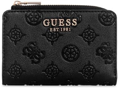 GUESS Phoebe - Porta carte da donna, con cerniera, logo nero, taglia unica