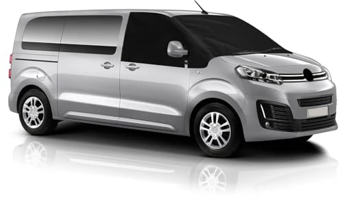 Housse de Pare-Brise Compatible avec 2016-2025 Citroen Jumpy 2019-2025 Opel Vivaro 2022-2025 Fiat Scudo, 600D Luxe Pare-Soleil pour Fenêtre Avant, 100% Occultant, Bloque Les Rayons UV
