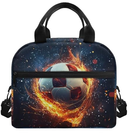 Yexignaon Lonchera de fútbol para niños, lonchera térmica ligera con correa para viajes, escuela, playa, picnic