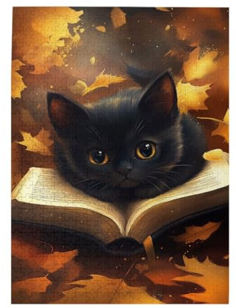 Liorosa Black Cat Reading Jigsaw Puzzles For Adults 500 Pieces,Exploratory Hobbies And Challenges,Suitable For Family Recreation And Home Wall Decor,For Cat And Reading Lovers