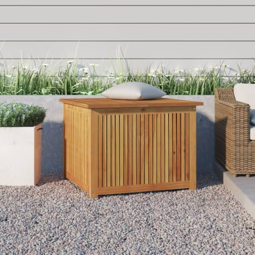 Emmtore Gartenbox, Auflagenbox mit Stauraum, Kissenbox mit Wasserfestem Beutel, Aufbewahrungsbox Gartentruhe Holztruhe, Massivholz Akazie,75 x 75 x 58 cm