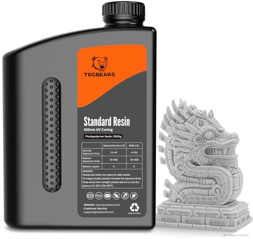 TECBEARS Standard Resin 2KG Grau | 405nm UV Resin Photopolymerharz für SLA/LCD/DLP 3D Drucker, Hohe Präzision und Schnelle Aushärtung, Geringer Geruch