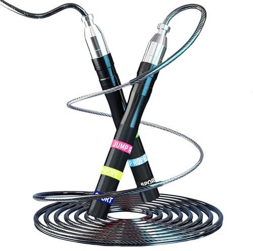 Flintronic Corde à Sauter de Vitesse, Réglable pour Adultes, en Aluminium Léger, pour Sauter, Fitness, Boxe, Gym et MMA, Noir
