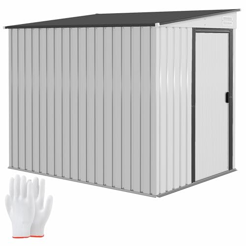 Outsunny Metall Gerätehaus 2,81m² 154x206,5x181 cm Geräteschuppen mit Pultdach Fundament Schiebetür wetterfest Gartenhaus Outdoor Garten Schuppen Schrank für Hinterhof Außenbereich Weiß