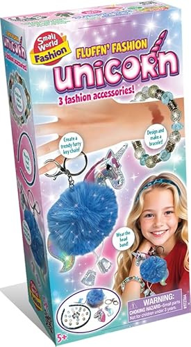 Small World Toys Fluff N'Fashion Unicorn Craft Kit to Make a Keychain, Bracelet and Headband, Fashion Accessory Making Set, Ages 5+