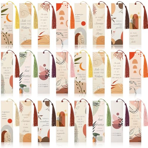 Sinmoe 24 Lesezeichen mit Motivierenden Sätzen auf Italienisch Inspirierendes Lesezeichen mit Quaste Lesezeichen aus Farbigem Papier Dankeschön Geschenk für Kollegen Geburtstag Danksagung(Pflanzen)