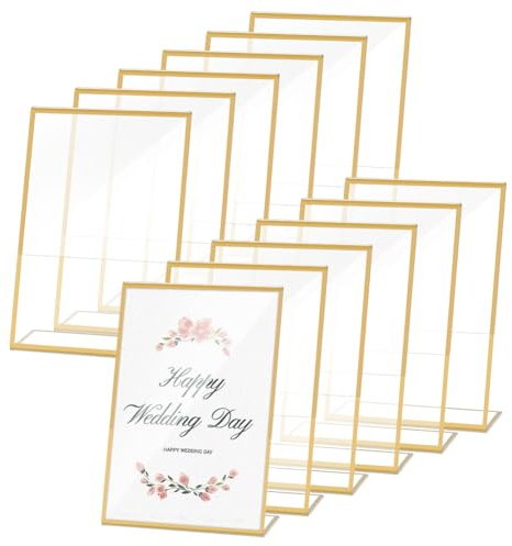 INTERWARM 14 cadre Doré de 13.3x18.8cm Support de Panneau en Acrylique Transparent pour Numéro de Table de Mariage Cadres Photo en Acrylique Présentoir en Forme de L pour Menu Mariage Restaurant Fête