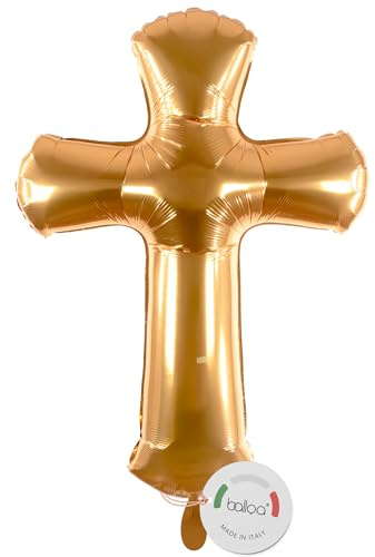 balloa Folienballon XXL Goldenes Kreuz, Helium Ballon religiöse Deko, Luftballon Kreuz für Taufe Kommunion Konfirmation, Geschenk zur Kirche Feier, festliche Taufdeko Kreuzballon, 100cm
