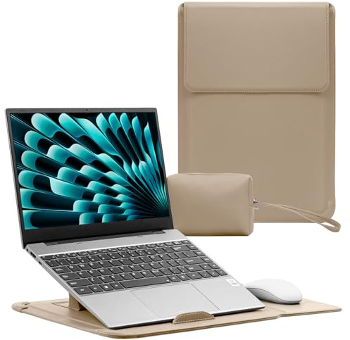 RoYiio 15-16 Pouces Sacoche pour Ordinateur Portable Cuir PU (Beige) | Magnétique Housse Laptop Stand pour MacBook Pro 16 M5/M4/M3/M2/M1 & Pro/Max, MacBook Air 15 M5/M4/M3/M2