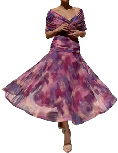Women's Dresses Elegant Mesh Dresses for Weddings and Evening Events Watercolor Dress Elegant Flowing Midi Dress Long Casual